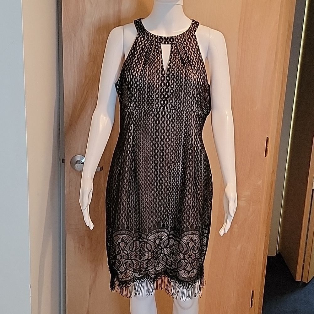 London Times lace halter sheath dress